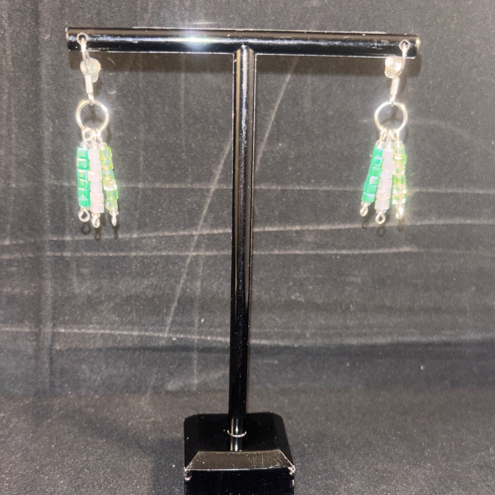 Chic Silver and Green Dangle Earrings
